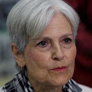 Jill Stein speaks to the media in Michigan.