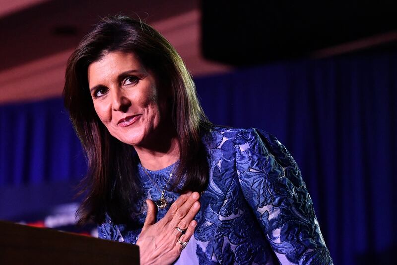 Republican presidential hopeful Nikki Haley speaks after results came in for the New Hampshire primaries during a watch party in Concord, New Hampshire