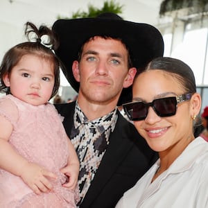 Sunny Fine, Alex Fine and Cassie Fine attend Preakness 147 in the 1/ST Chalet hosted by 1/ST at Pimlico Race Course on May 21, 2022 in Baltimore, Maryland. 