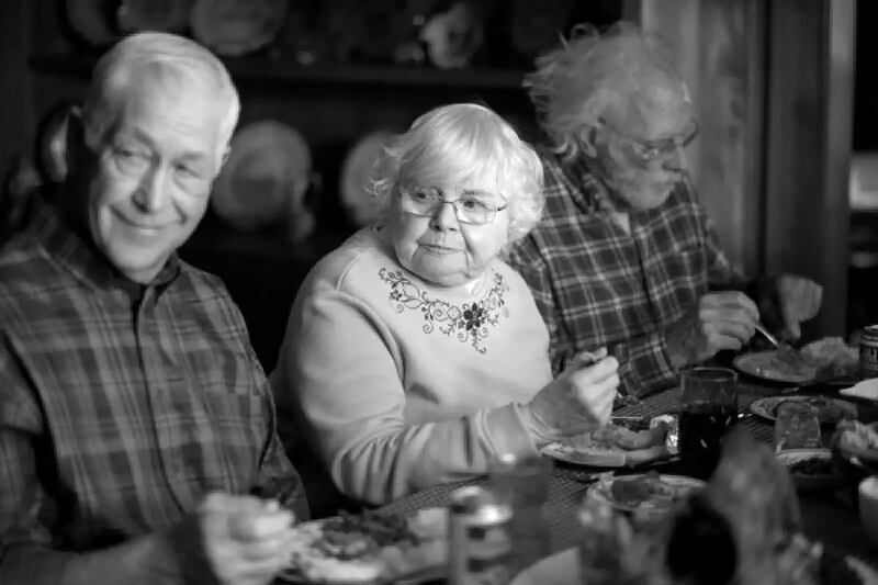 Dennis McCoig, June Squibb and Bruce Dern sit at a table in ‘Nebraska’