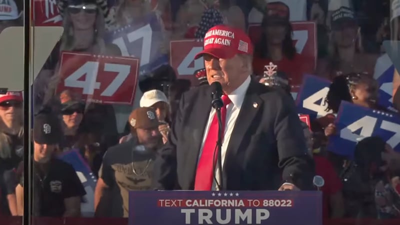 Donald Trump speaks at a rally in Coachella, California on October 12, 2024.