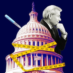 A photo illustration of the Capitol building, Rep. Dave Schweikert, and an Ozempic needle.