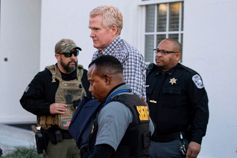 Alex Murdaugh is led out of the Colleton County Courthouse after day two of jury selection.