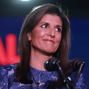 Nikki Haley delivers remarks at her primary night rally on January 23, 2024 in Concord, New Hampshire.