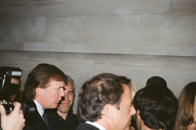 Businessman Donald Trump and financier Jeffrey Epstein attend a Victoria's Secret Angels event sponsored by Rogers & Cowan at the club  Duvet on 21st Street in New York City, New York on April 9, 1997.  (Photo by Thomas Concordia/Getty Images)