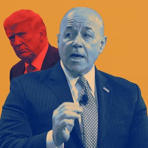 A photo composite of Bernie Kerik and Donald Trump on an orange background.