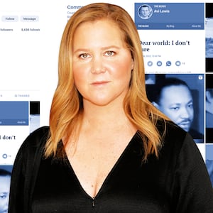 An illustration including a photo of Amy Schumer and her photos on her Instagram Grid