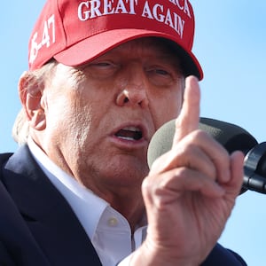 Republican presidential candidate former President Donald Trump  speaks to supporters during a rally in Ohio for Senate candidate Bernie Moreno.