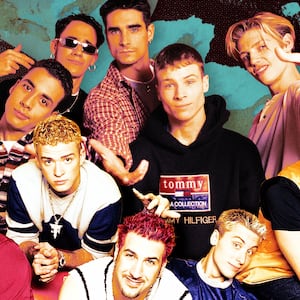 A photo illustration of NSYNC and Backstreet Boys.