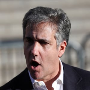 Michael Cohen speaks to the press after attending the Trump Organization civil fraud trial, outside New York State Supreme Court in the Manhattan borough of New York City, U.S., October 25, 2023.