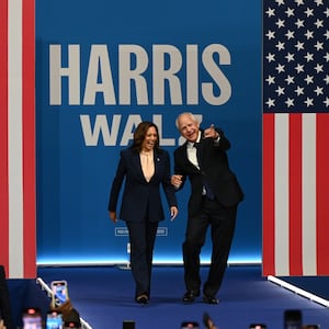 Democratic presidential nominee Vice President of the United States Kamala Harris (L) and her running mate Minnesota Gov. Tim Walz (R) in Philadelphia, Pennsylvania, United States on August 6, 2024. 