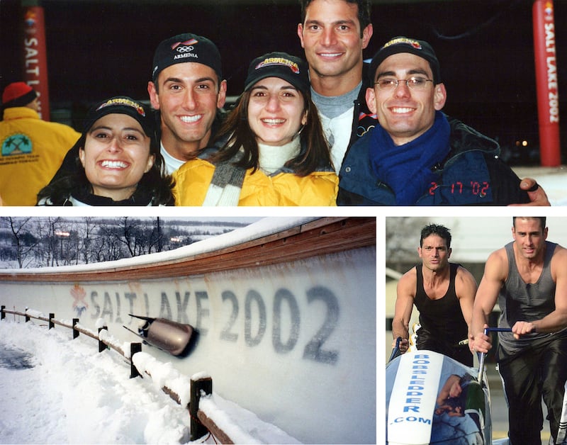 A series of images of Dan Janjigian during the 2002 Winter Olympics in Salt Lake City