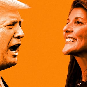 An illustration including former U.S. President Donald Trump and former Governor of South Carolina Nikki Haley