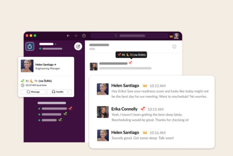 Mock screenshot of the Oura Slack tool.