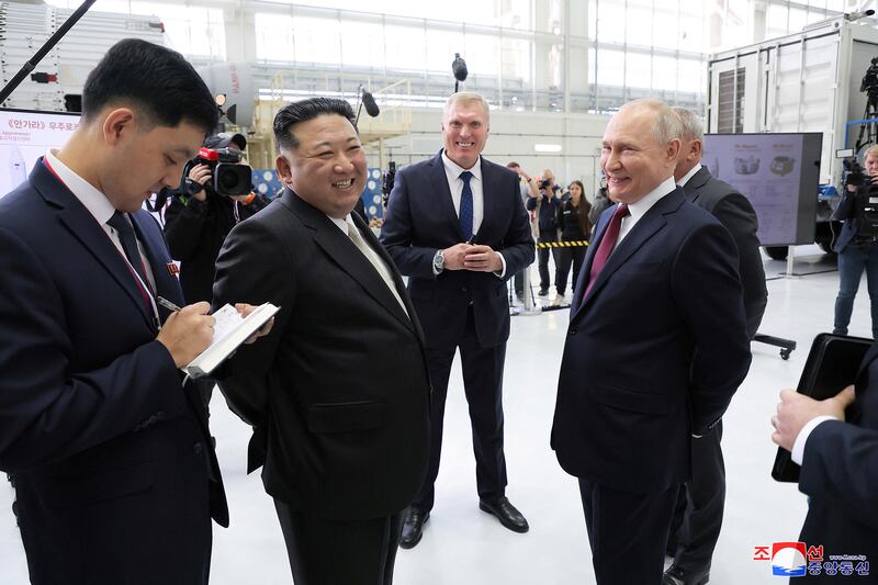 North Korean leader Kim Jong Un meets President Vladimir Putin in the Amur Oblast of the Far East Region, Russia, in September.