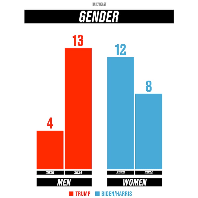 Demographic breakdown of election 2020 vs 2024