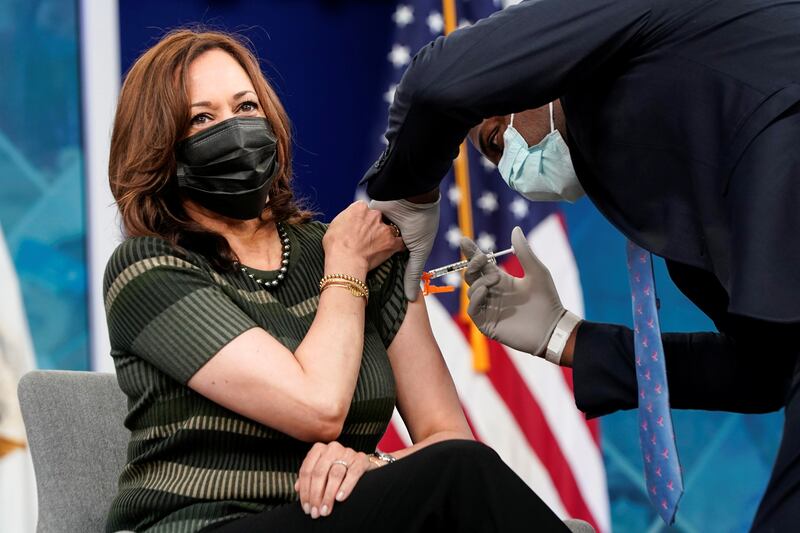 Vice President Kamala Harris receives her booster of the Moderna vaccine