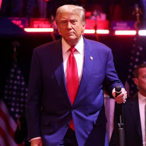 Donald Trump walks to take the stage during a campaign rally at Madison Square Garden, in New York, U.S., October 27, 2024.