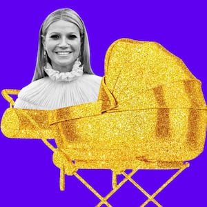 An illustration including a photo of Gwyneth Paltrow and a Golden Stroller