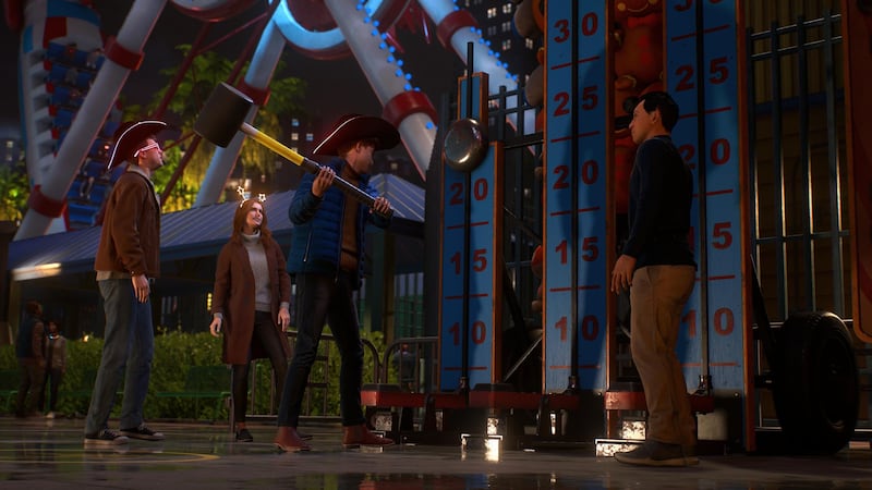 Peter Parker, Mary Jane Watson and Harry Osborn at Marvel Spider-Man 2's Coney Island.