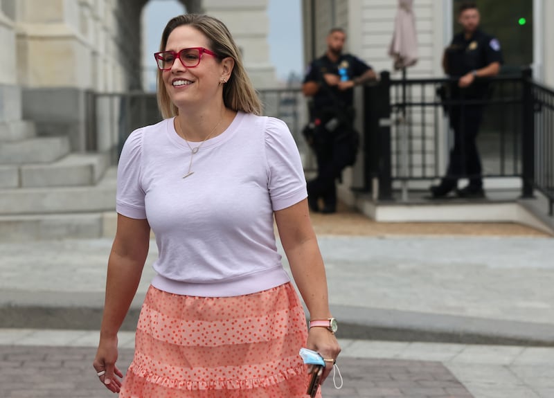 Sen. Kyrsten Sinema (D-AZ) leaves the Capitol building following a vote in the Senate