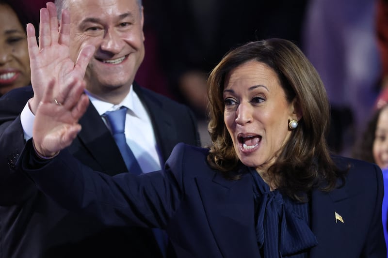 Kamala Harris and her husband, second gentleman of the U.S. Doug Emhoff, at the Democratic National Convention (DNC), Chicago, Illinois, U.S., Aug. 22, 2024.