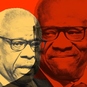 A photo illustration of Clarence Thomas