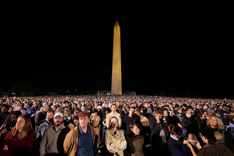 Vice President Kamala Harris, supporter of the Democratic presidential candidate, attends a rally on the National Mall on October 29, 2024 in Washington DC, a week before the November 5 US presidential election.