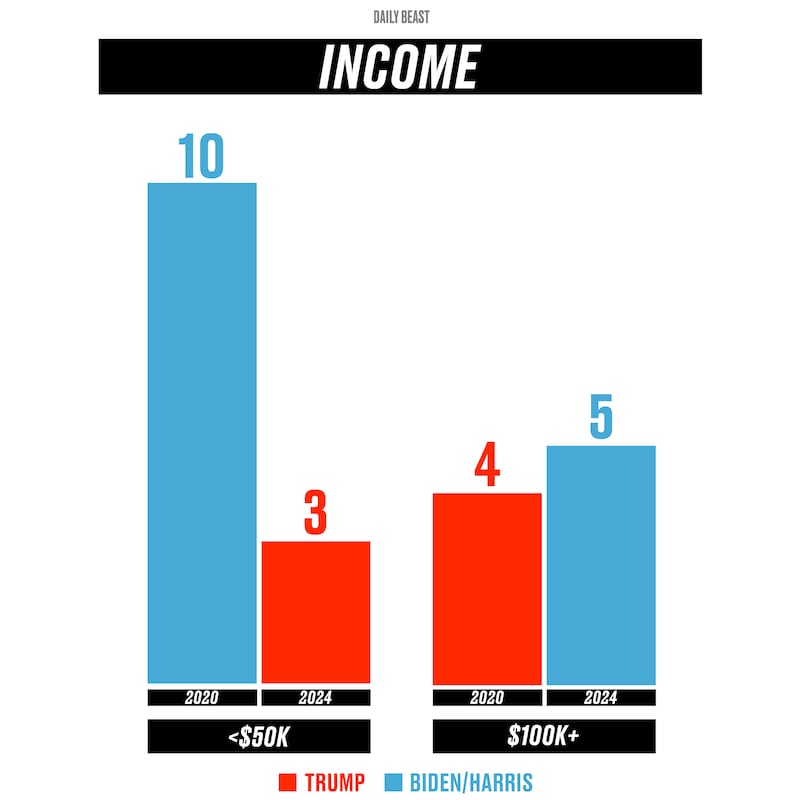 Demographic breakdown of election 2020 vs 2024