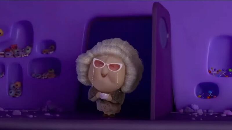 The emotion Nostalgia, a purple grandma, opens a door in ‘Inside Out 2’