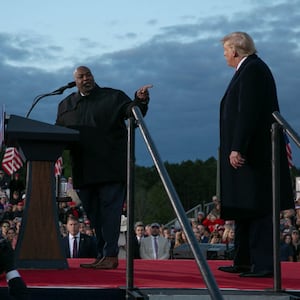 Embattled North Carolina Lt. Gov. Mark Robinson speaks at a Trump campaign event in April.