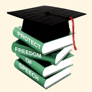 An illustration that includes a College Graduation Cap and a stack of Books