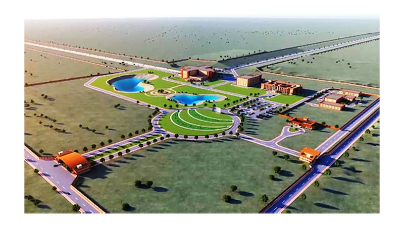 An illustration that includes image of the LIGO India Site in Maharashtra.