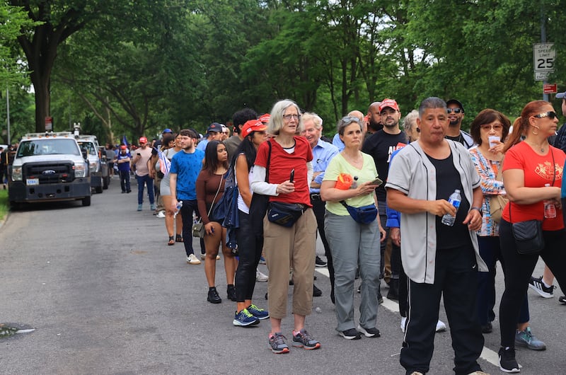 Supporters of Donald Trump gather during a rally in the Bronx borough of New York on May 23, 2024.