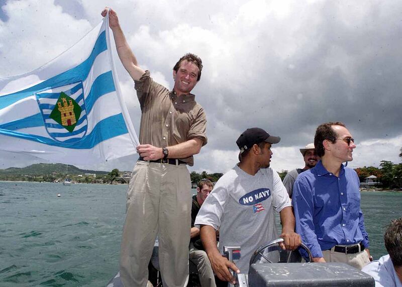 Robert F. Kennedy Jr, then an environmental attorney, was photographed waving the flag of Vieques Island in 2001.