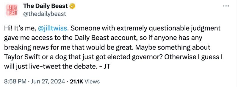 A tweet by Jill Twiss on the Trump-Biden debate.