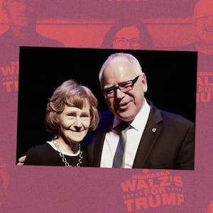 A photo illustration showing Tim Walz and Tim Walz's mom. 