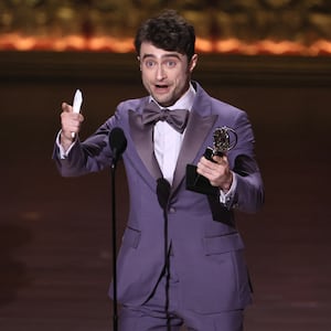 Daniel Radcliffe accepts the award for Best Performance by an Actor in a Featured Role in a Musical for "Merrily We Roll Along" at the 77th Annual Tony Awards in New York City, U.S., June 16, 2024.