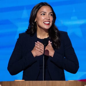 Rep. Alexandria Ocasio-Cortez (D-NY) speaks during the 2024 Democratic National Convention at the United Center in Chicago.