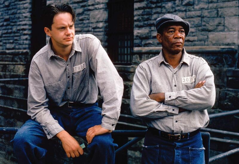 Tim Robbins and Morgan Freeman in a scene from the movie Shawshank Redemption 