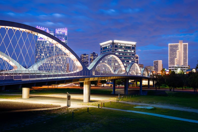 A view of West 7th Street Bridge and downtown Fort Worth