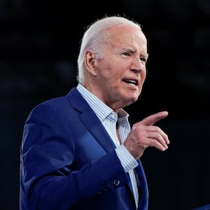 Joe Biden speaks on stage at a rally in North Carolina.