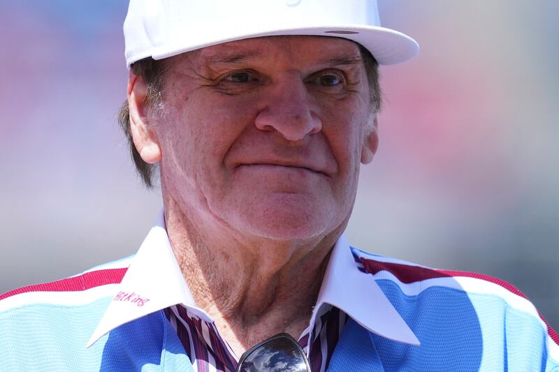 Former MLB player Pete Rose looks on prior to a game in Philadelphia.