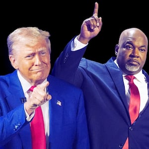  A photo illustration of Donald Trump and Mark Robinson.