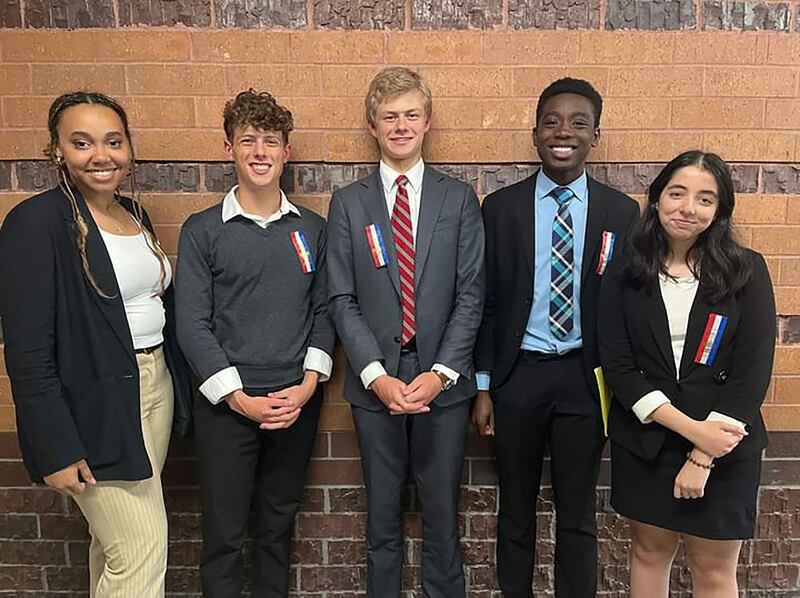 Ozark Red World Schools Champions from Springfield, Missouri Central Highschool: Imani Lwali, Quinn Smith, August Keliboeker, Kwaku Asare-Bawuah, and Trisha Tewari.