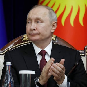 Russia's President Vladimir Putin attends a signing ceremony following Russian-Kyrgyz talks in Bishkek, Kyrgyzstan October 12, 2023. 