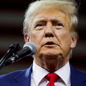 Former U.S. President and Republican presidential candidate Donald Trump speaks at a South Dakota Republican party rally in Rapid City, South Dakota.