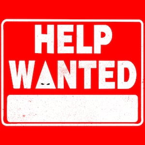 Illustration of a “help wanted” sign with a KKK hood in place of the A.