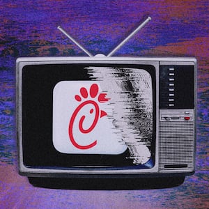 Chick-Fil-A Logo as a streaming service on an old tv set.