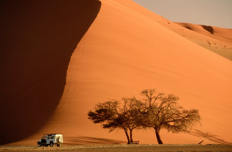 Land Rover in the Namib Desert, Namibia.